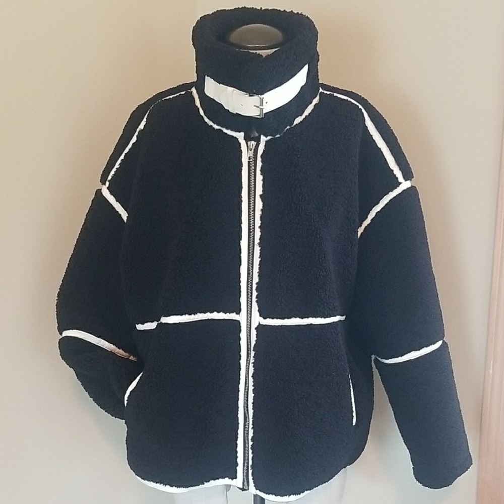 Elan M Black and White Women's Faux Fur Bomber Jacket Like New